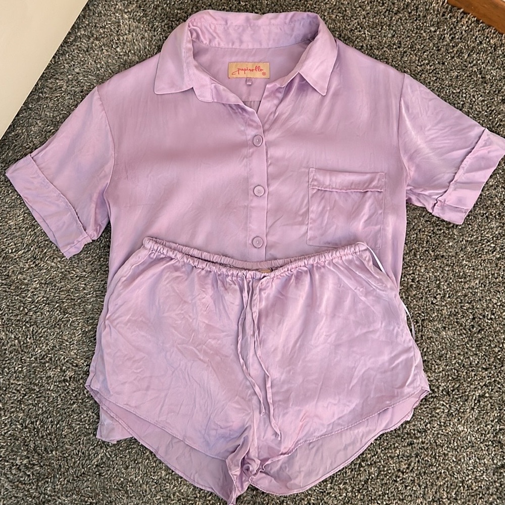 Papinelle Audrey Washable 100% Silk Pajama Set in Lilac - Size XS